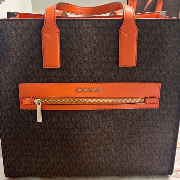 Michael Kors Orange handle/brown body tote with Shoulder strap - Picture 1 of 3